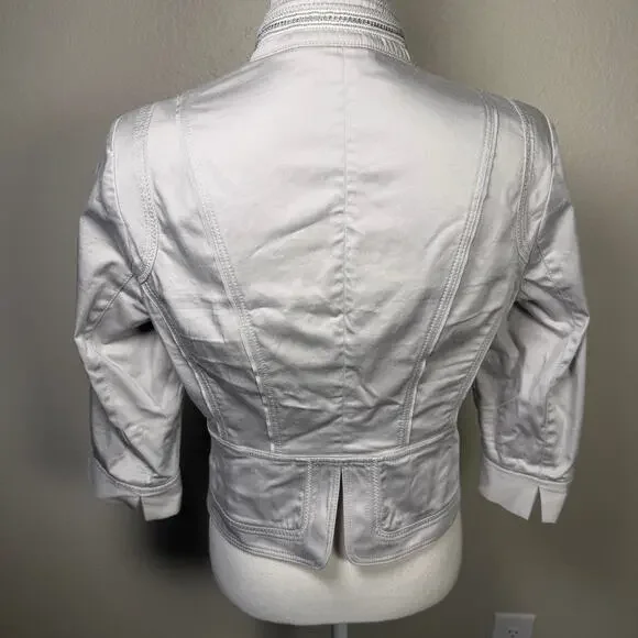 White House Black Market grey women's crop blacker jacket size 6 embelished - Picture 2 of 10